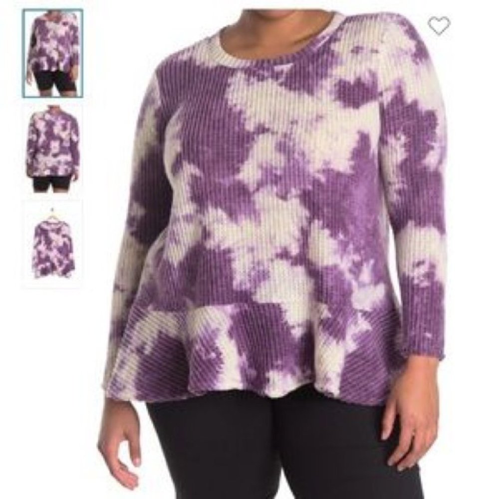 NEW Love...Ady Purple Tie Dye Long Sleeve Peplum Tunic Thermal Top 2X